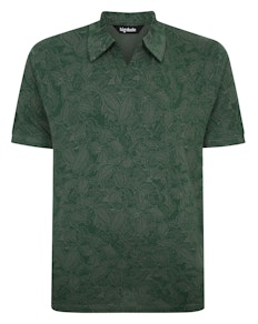 Bigdude Floral Print Relaxed Collar Polo Shirt Sage Green